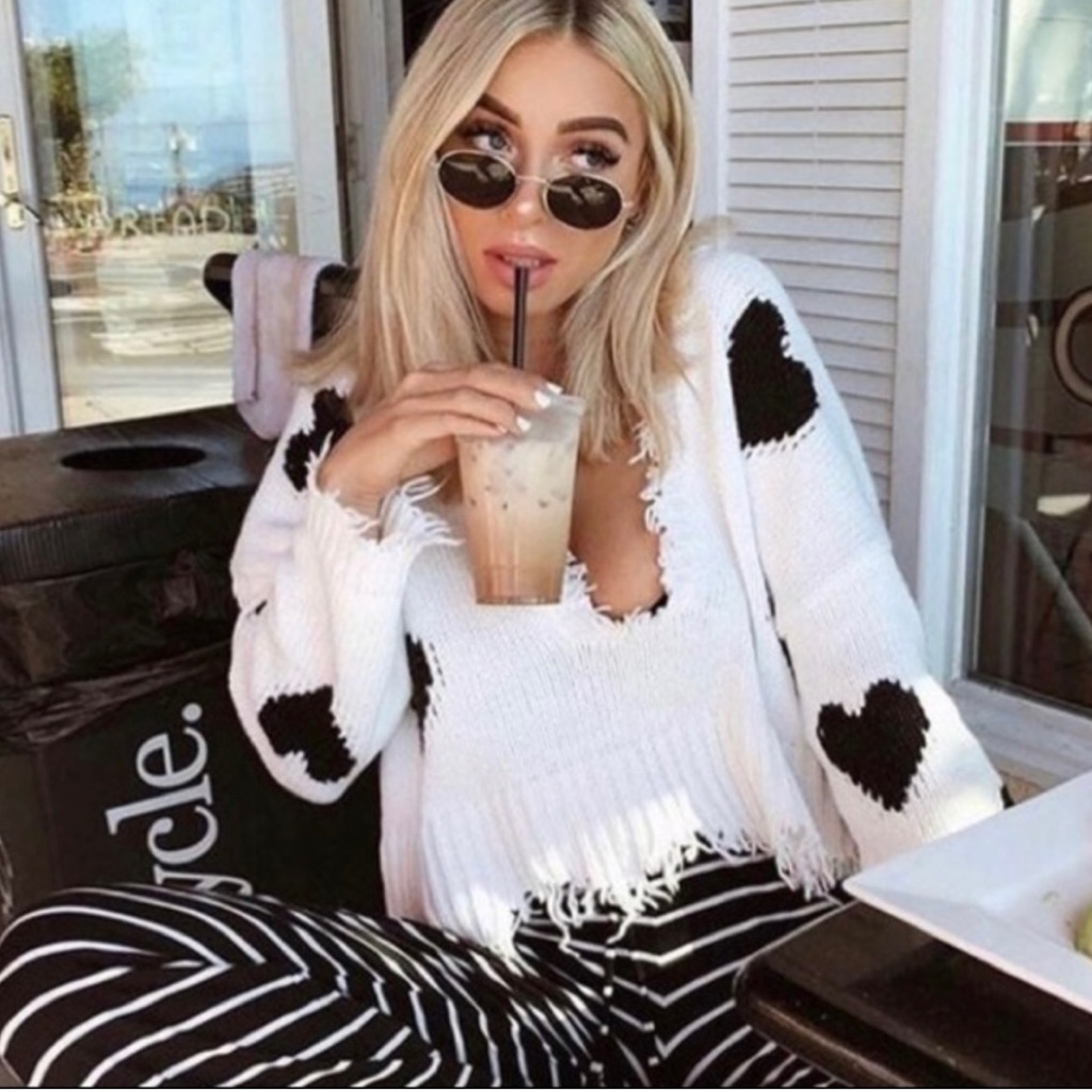Wildfox Hearts Palmetto Sweater White Black Heart